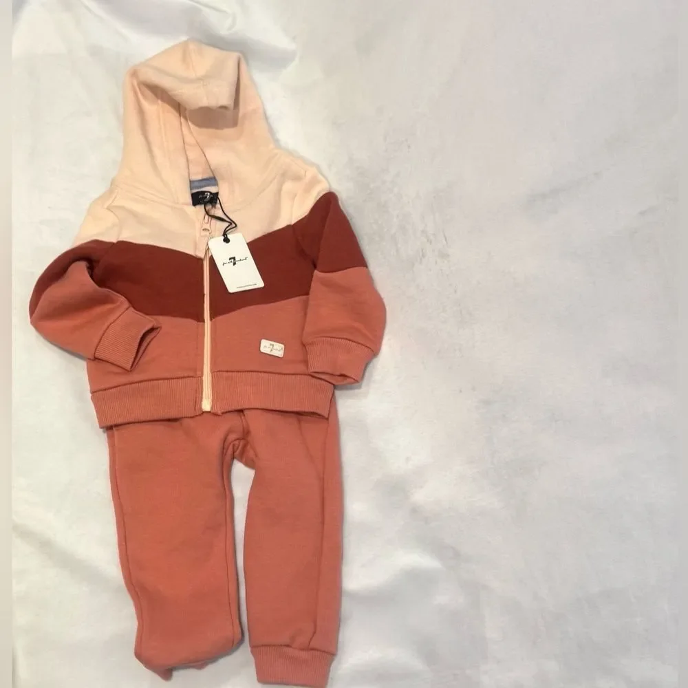 7 For All Mankind 2 Piece Fleece Hoodie Jacket & Pants Set Size 12M NWT